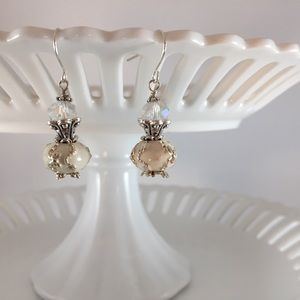 Handmade Earrings White Enamel Silver .925 Plated Crystal